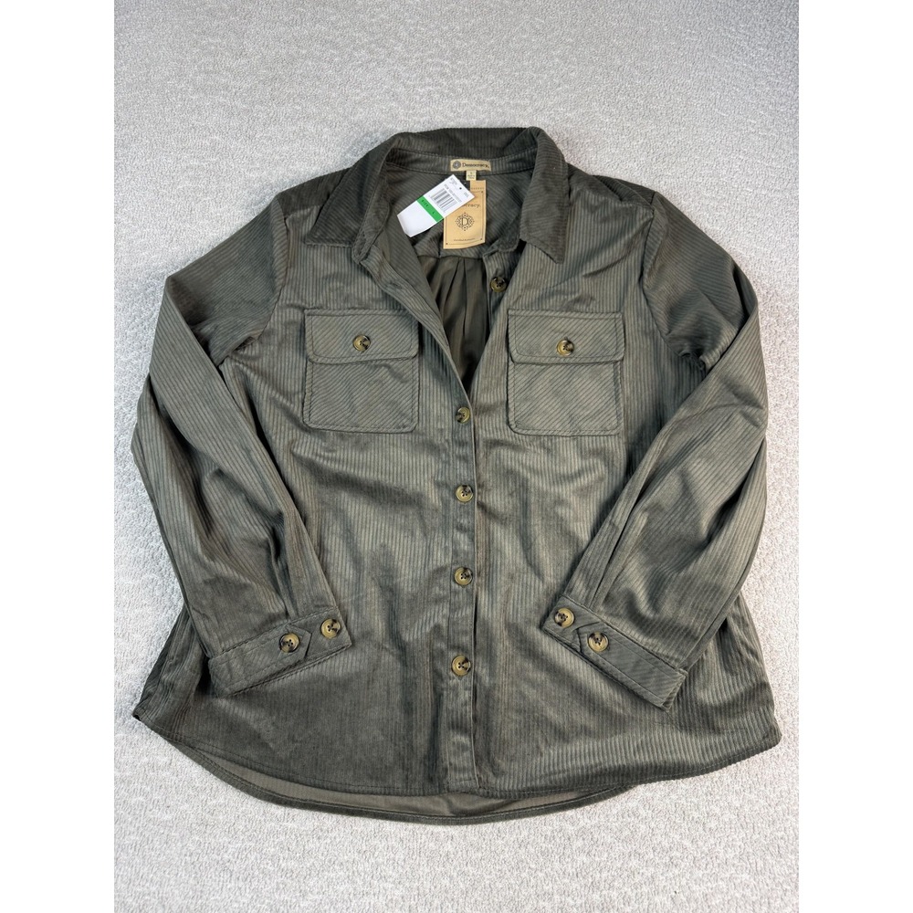 Democracy Jacket Womens Large Green Corduroy Button Front Shacket Pockets‎